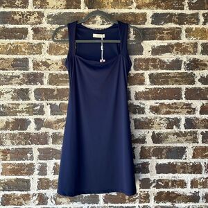 QINSEN Women's Square Neck Bodice Sleeveless Tank Top Stretch Flare Mini Dress